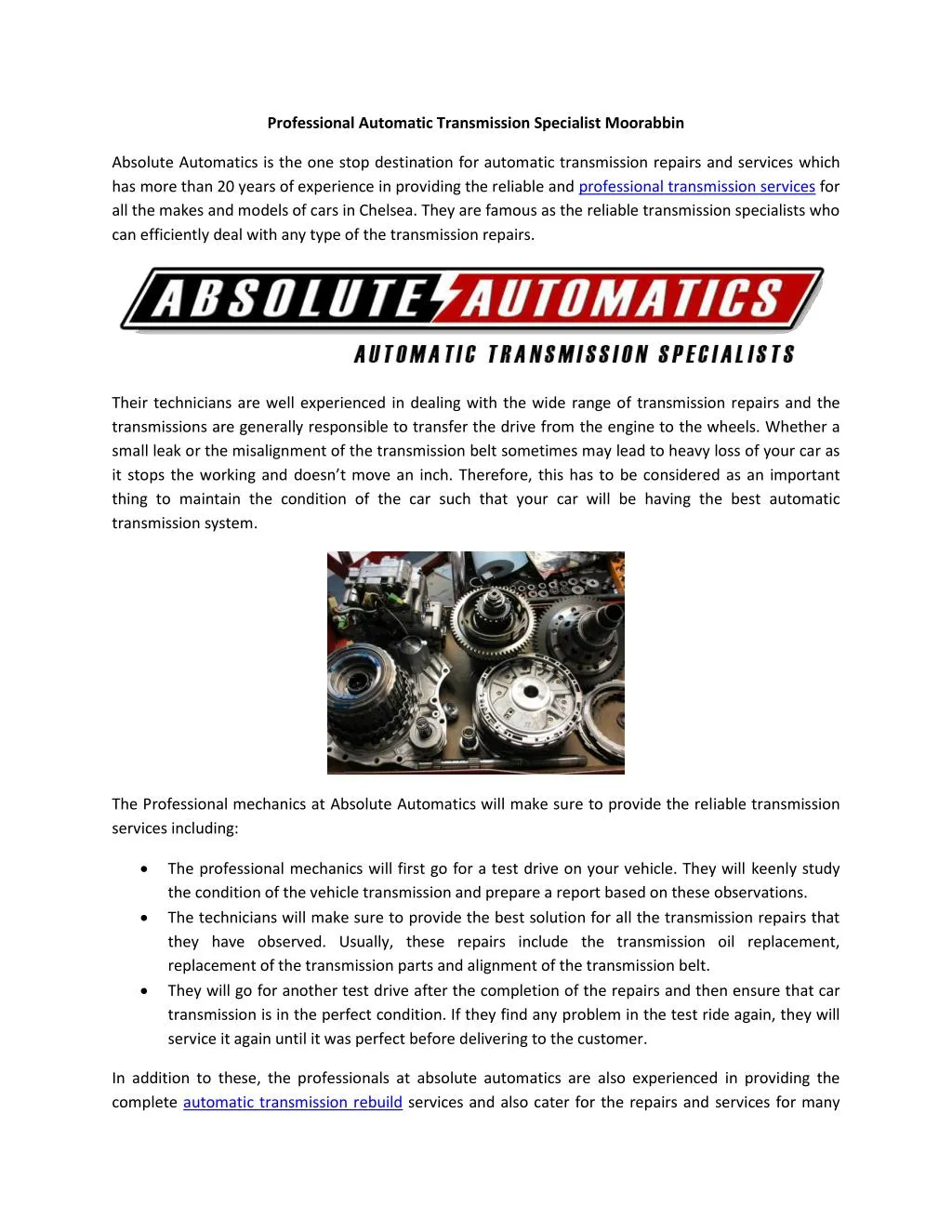 PPT Professional Automatic Transmission Specialist Moorabbin