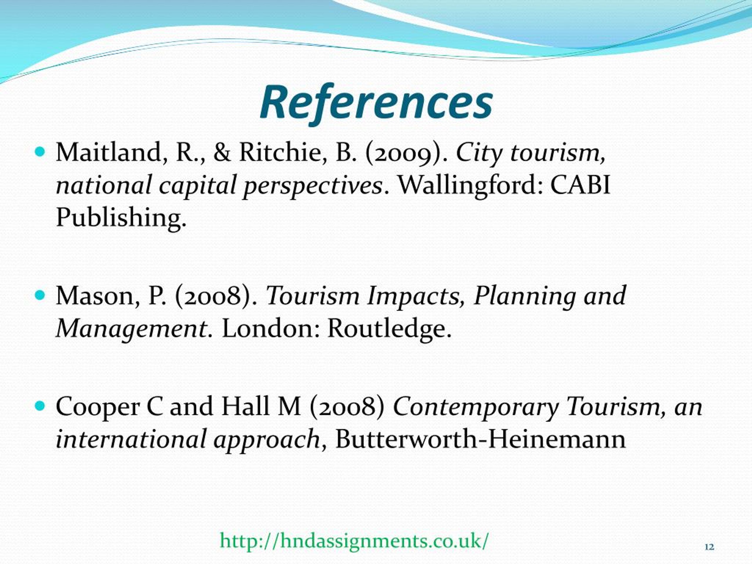 references for tourism