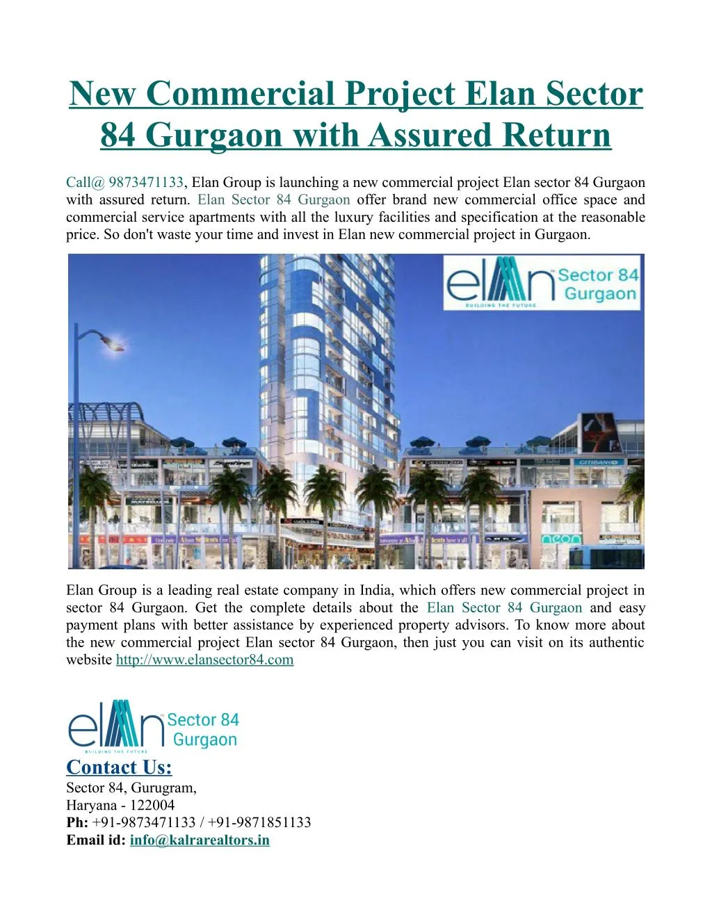new commercial project elan sector 84 gurgaon n.