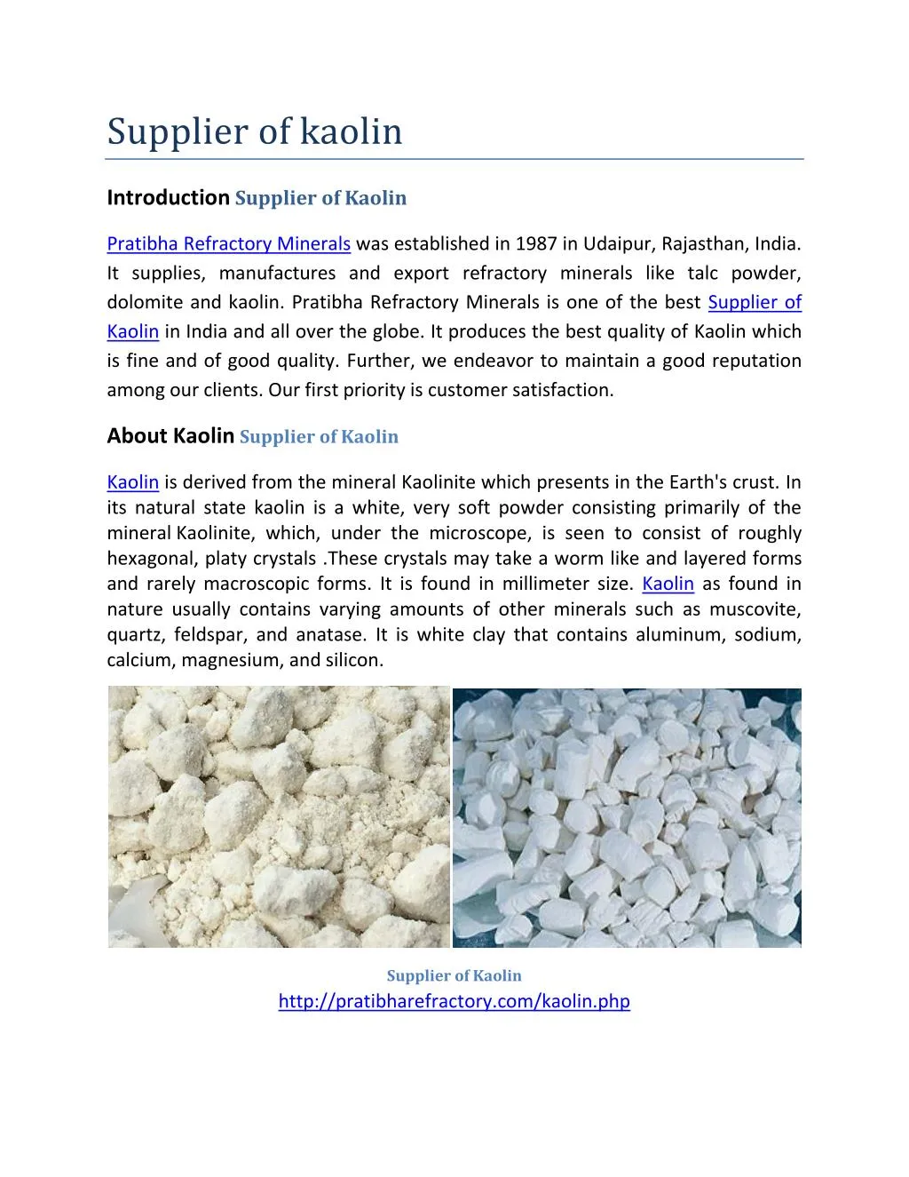 supplier of kaolin n.
