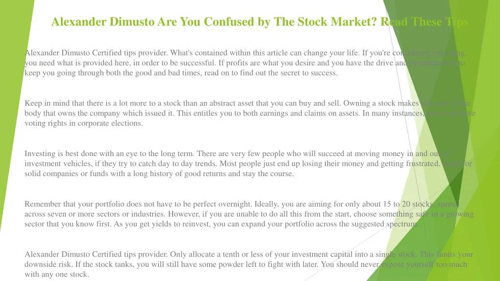 alexander dimusto are you confused by the stock market read these tips n.