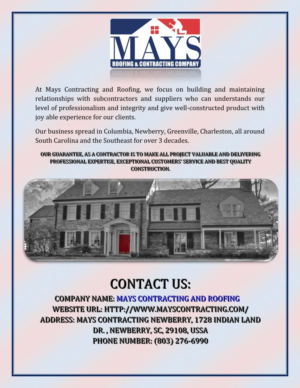at mays contracting and roofing we focus n.