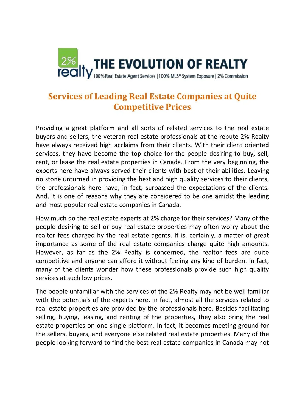 services of leading real estate companies n.