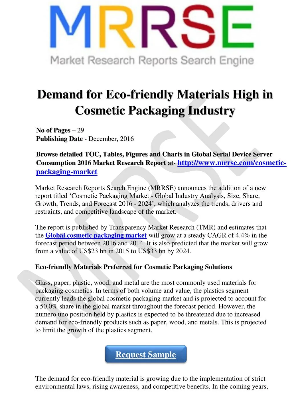 demand for eco friendly materials high n.