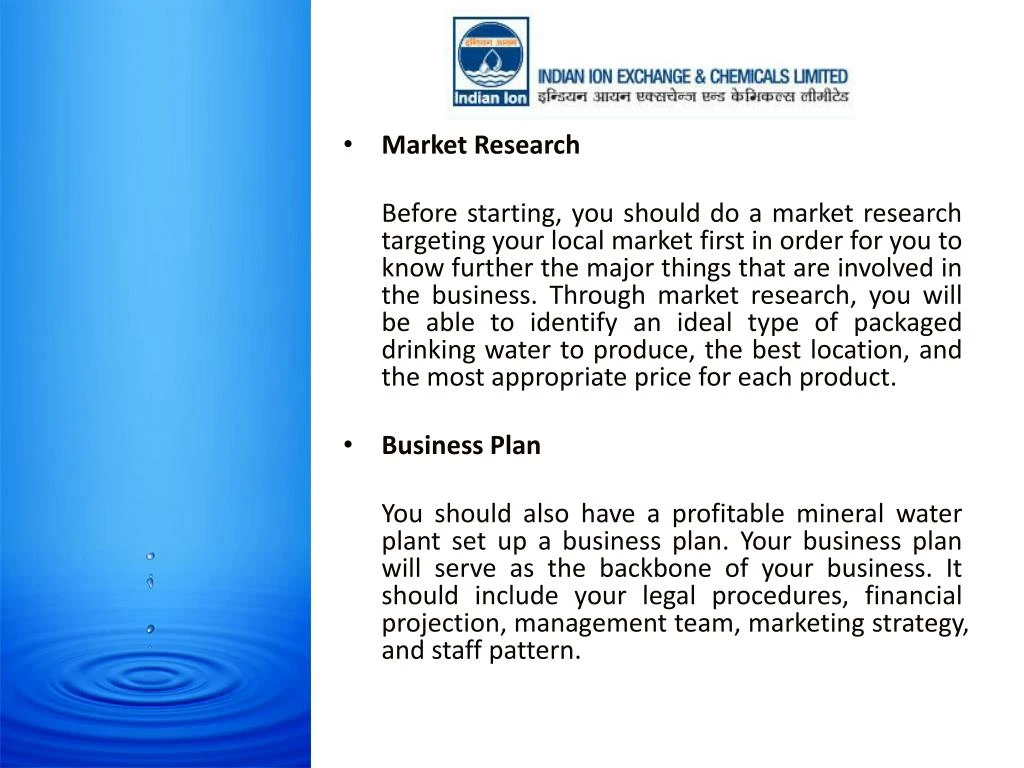 mineral water plant business plan