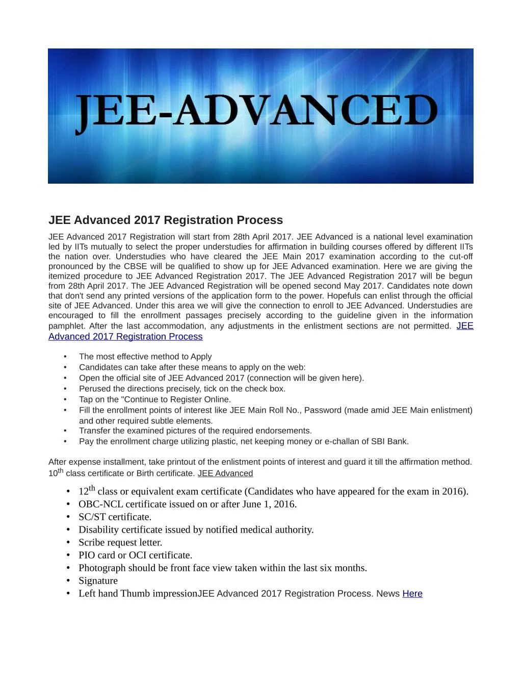 jee advanced 2017 registration process n.