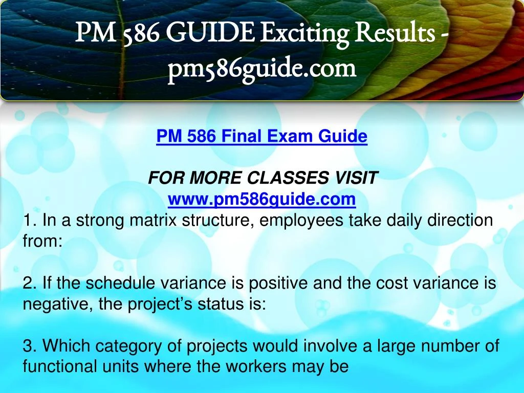 pm586 final study guide pm586 final study guide
