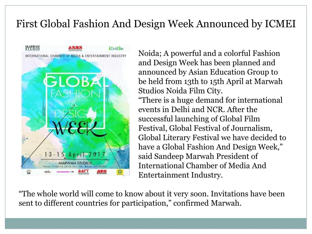 first global fashion and design week announced n.