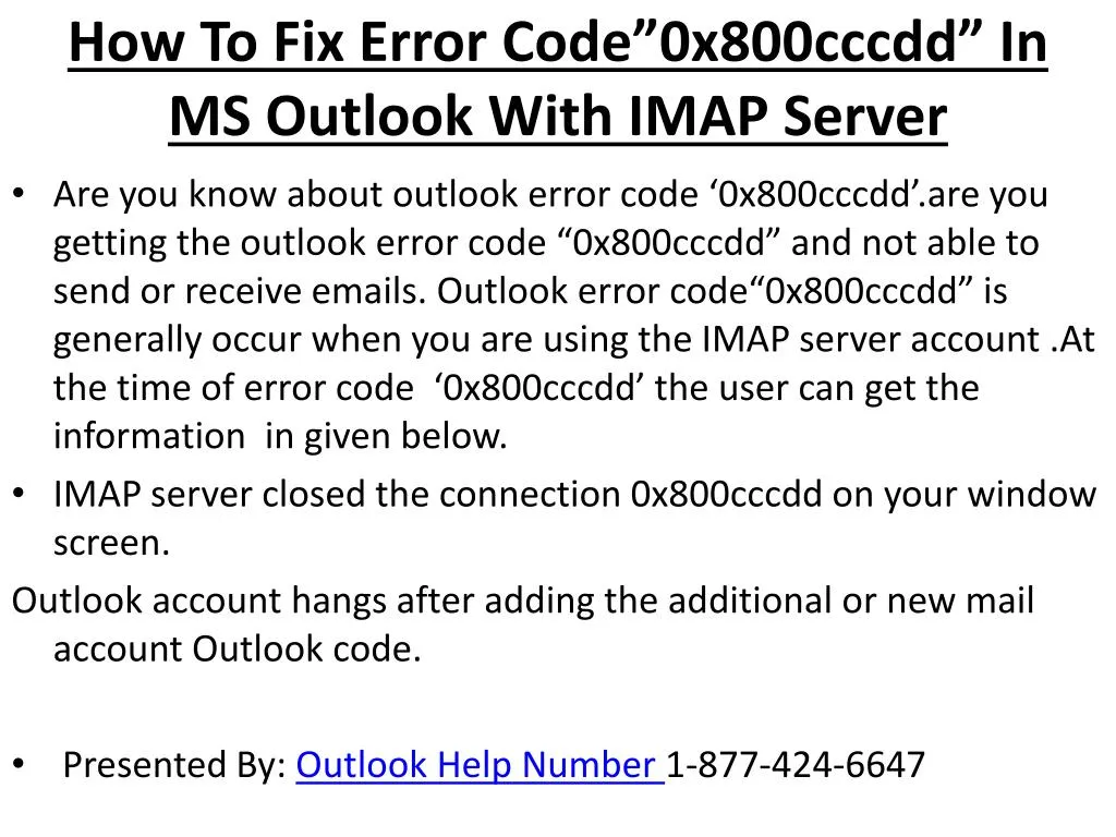 Outlook код ошибки 0x800cccdd