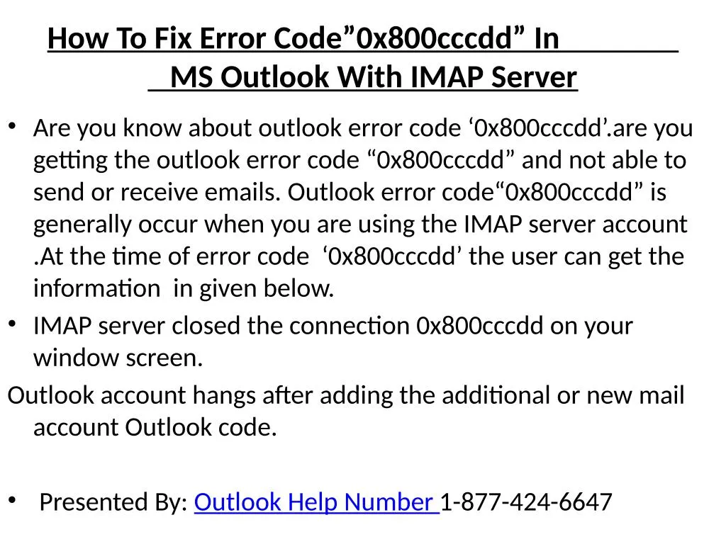 Outlook код ошибки 0x800cccdd