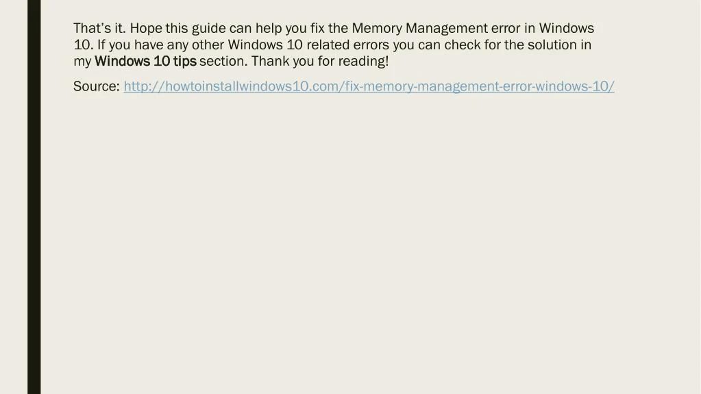 memory management windows 10 fix