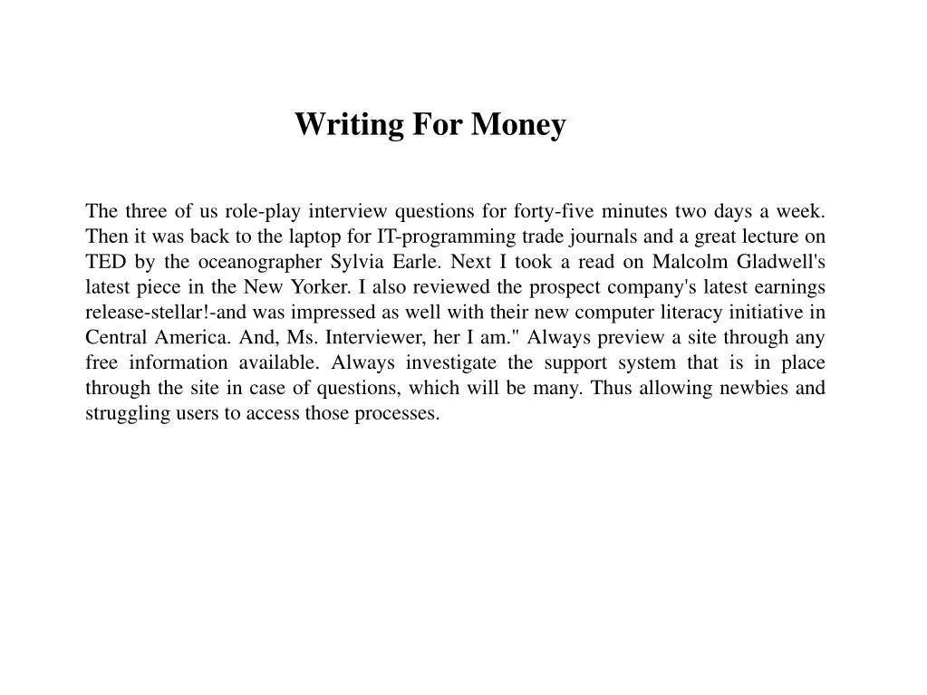 writing for money n.
