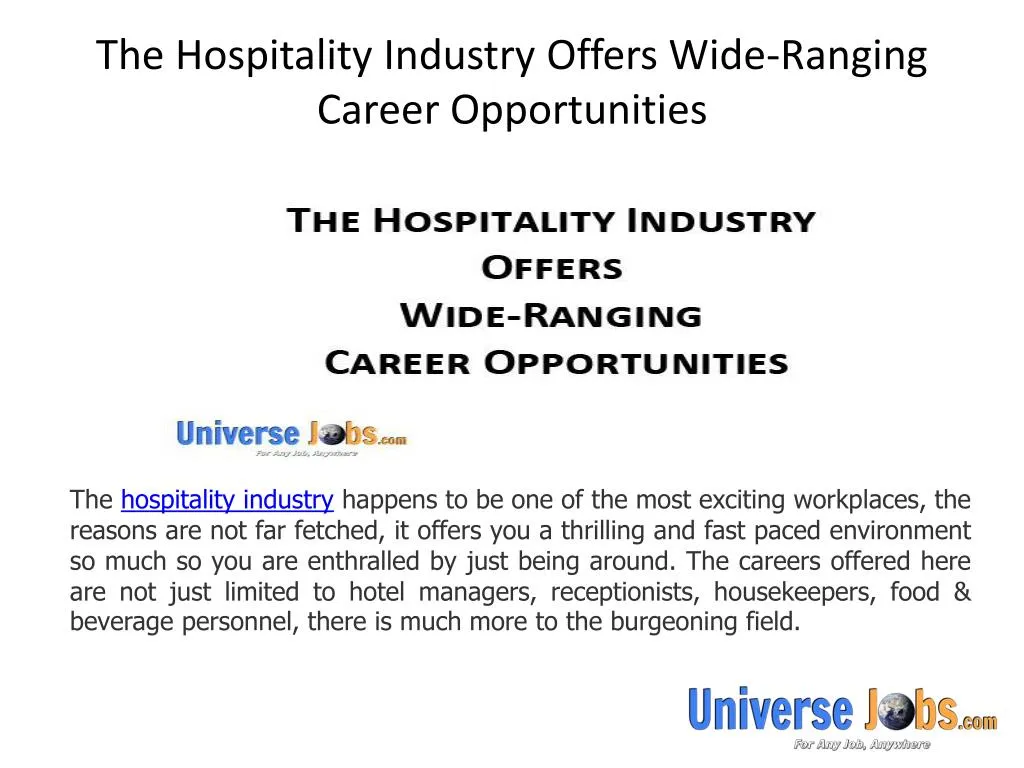 ppt the hospitality industry offers wide ranging career most exciting careers