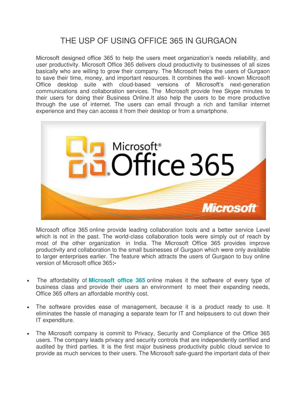 the usp of using office 365 in gurgaon n.