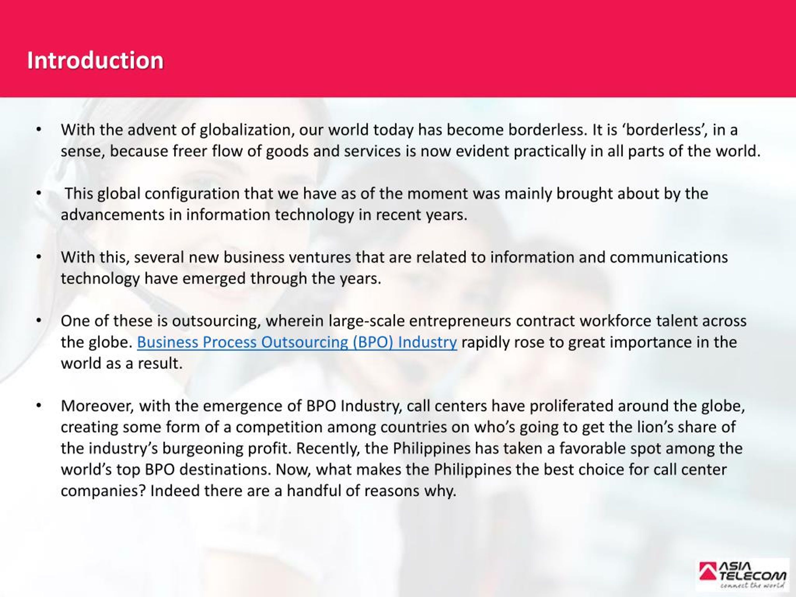 Ppt Philippines Business Process Outsourcing Industry Riding On