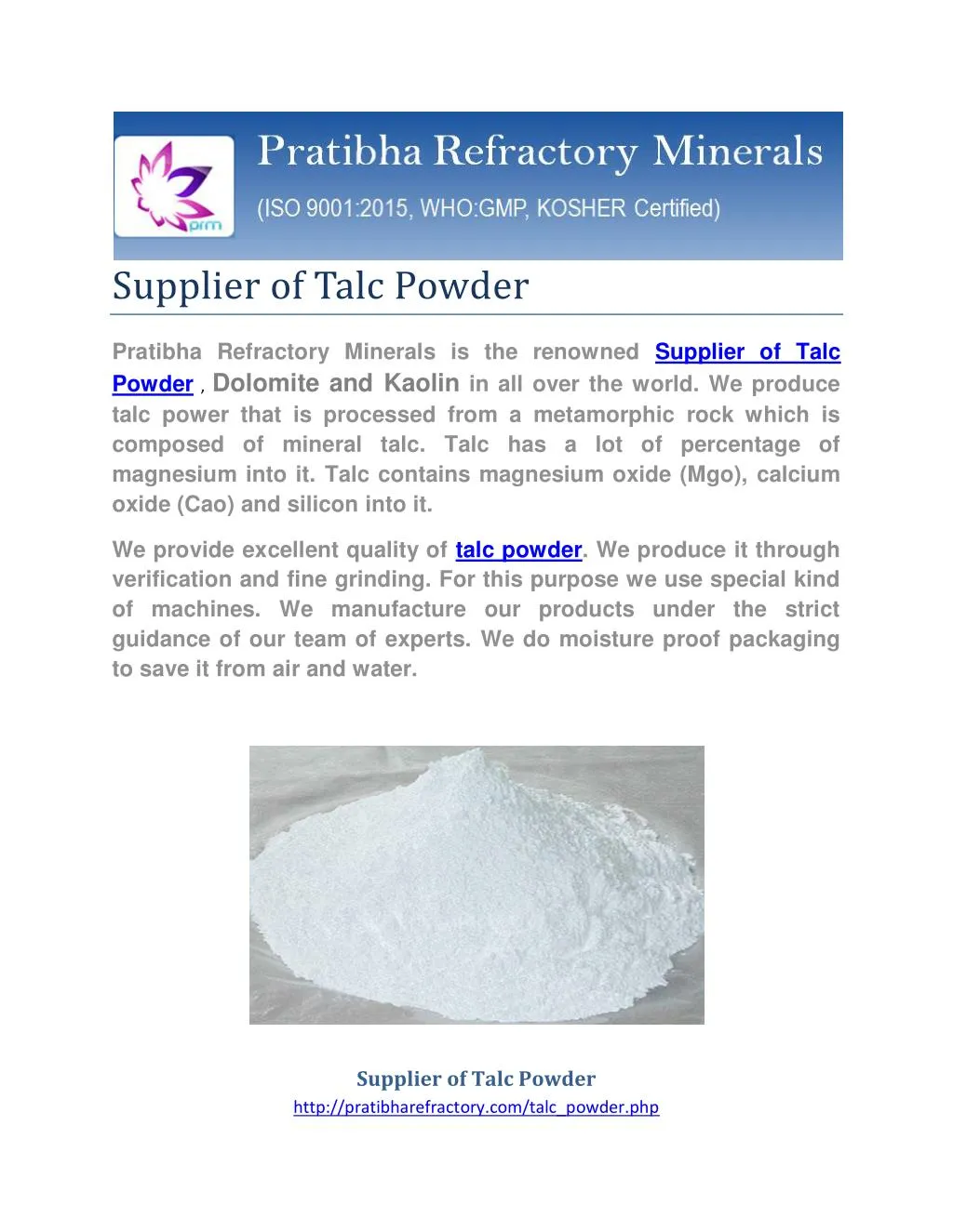 supplier of talc powder n.