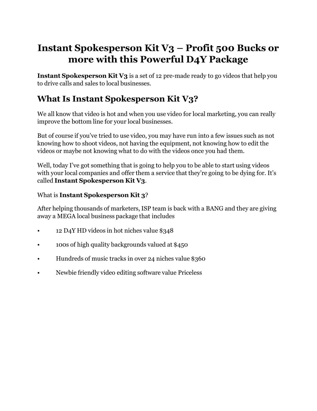 instant spokesperson kit v3 profit 500 bucks n.