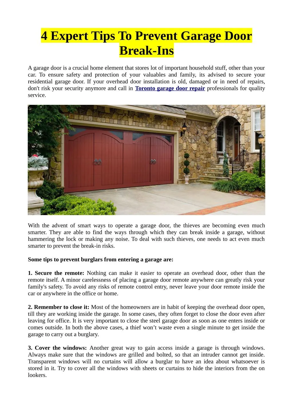 Ppt 4 Expert Tips To Prevent Garage Door Break Ins Powerpoint