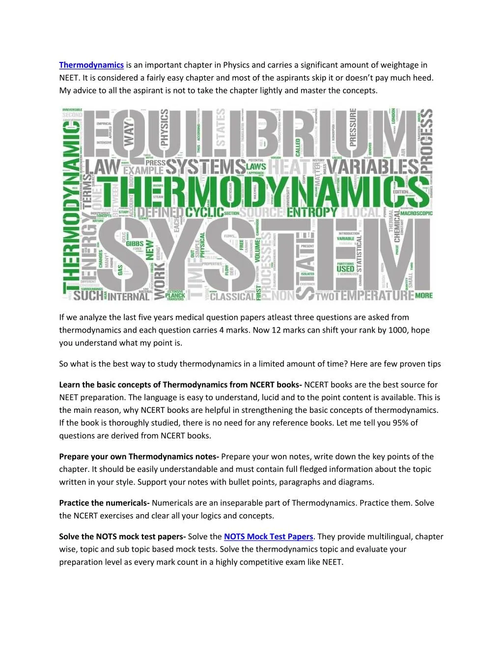 thermodynamics is an important chapter in physics n.