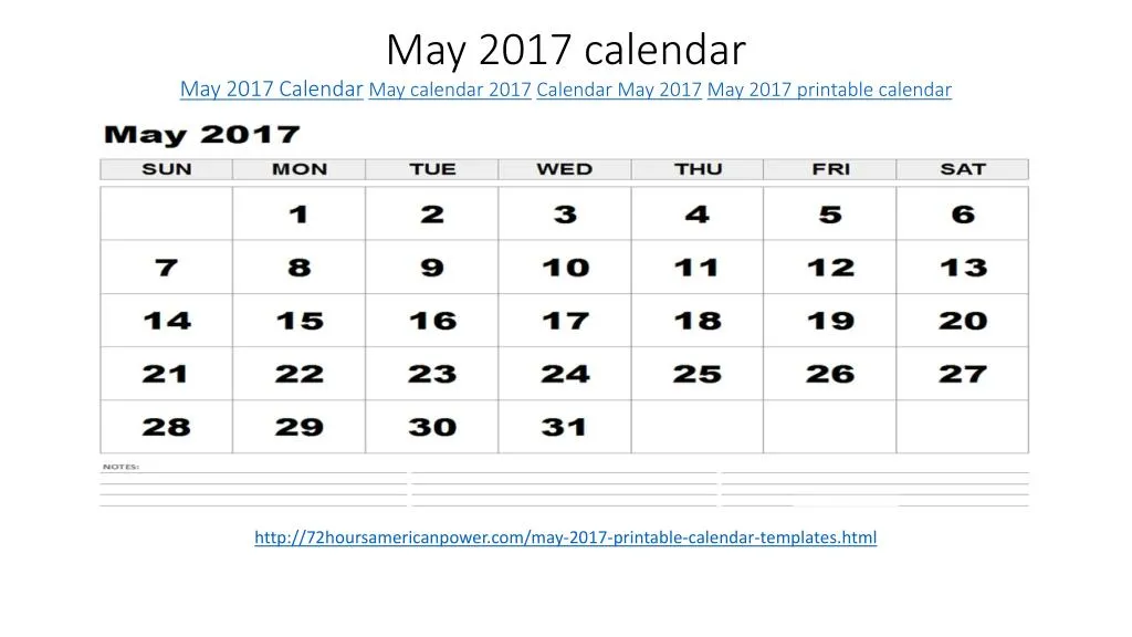 may 2017 calendar n.
