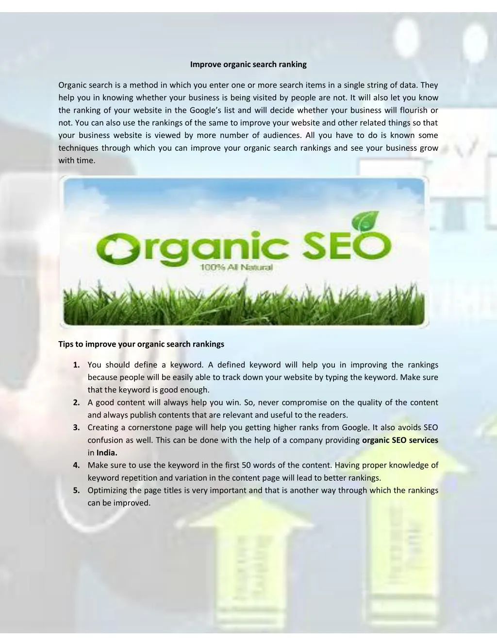 improve organic search ranking n.