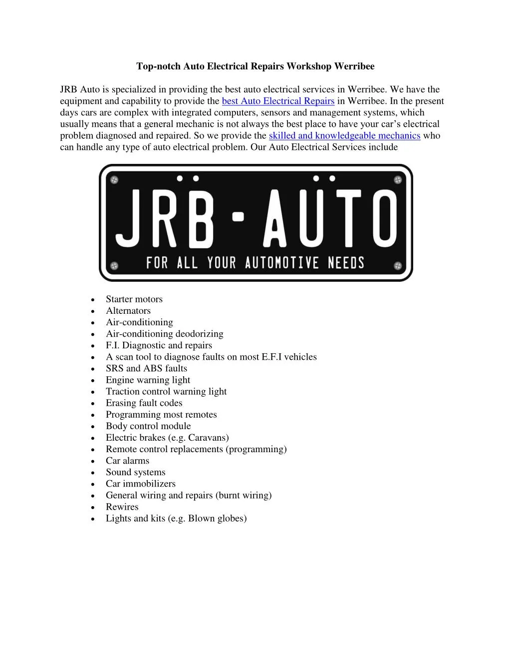 PPT Topnotch Auto Electrical Repairs Werribee PowerPoint