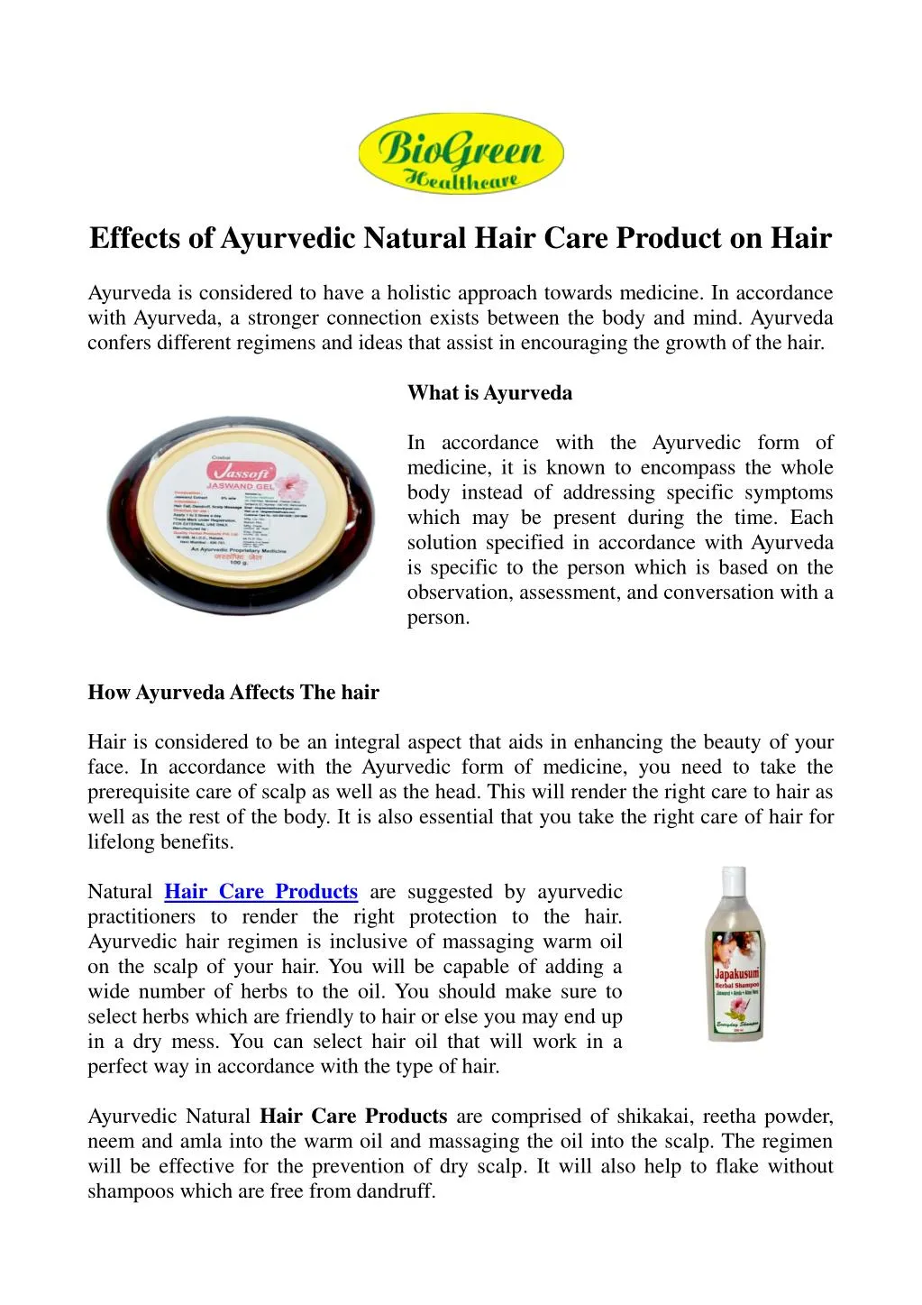 effects of ayurvedic natural hair care product n.
