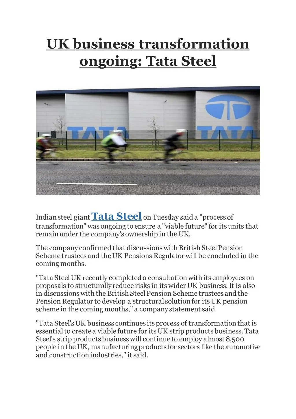 uk business transformation ongoing tata steel n.