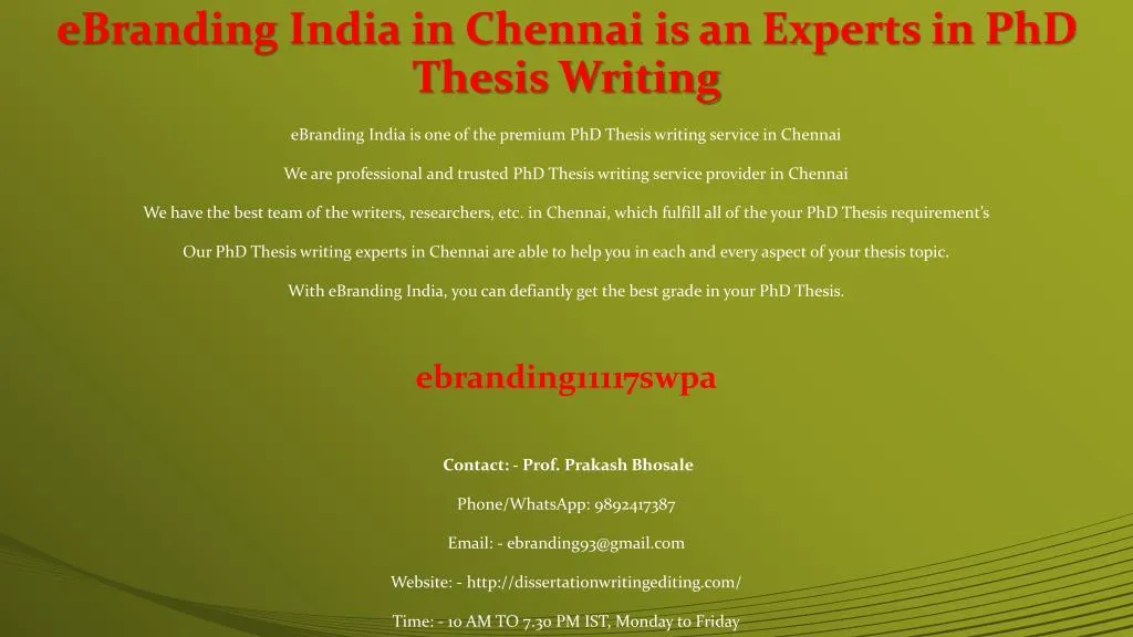 PhD Thesis writing service in Chennai | Dissertation Writing Services