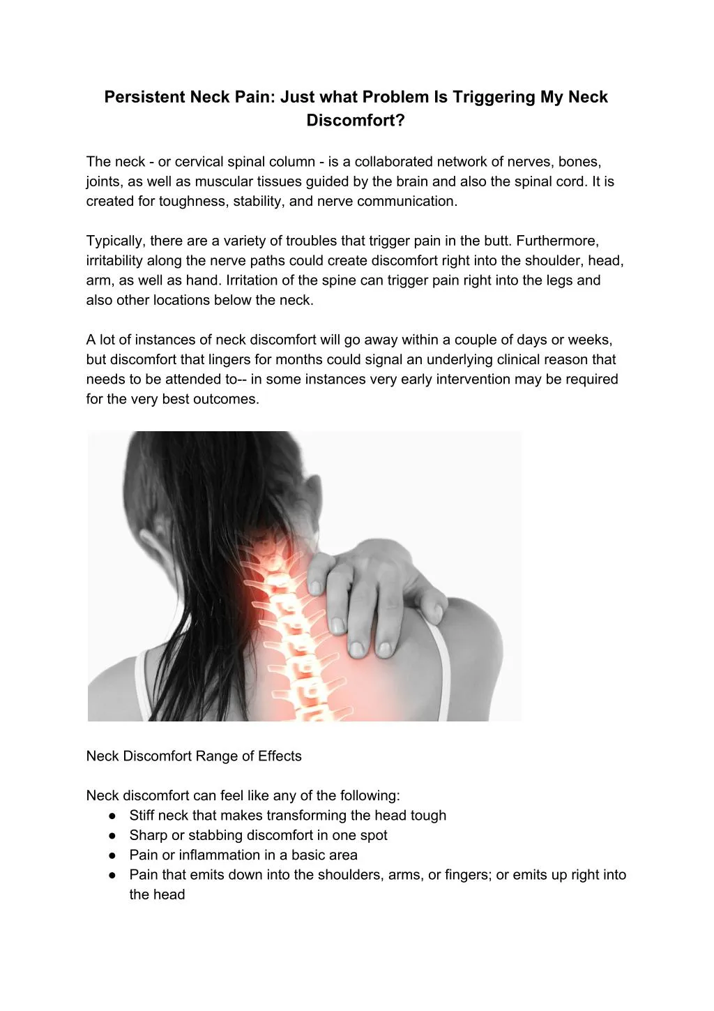 persistent neck pain just what problem n.