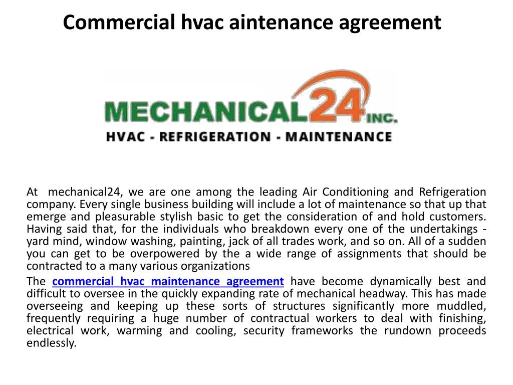 commercial hvac aintenance agreement n.