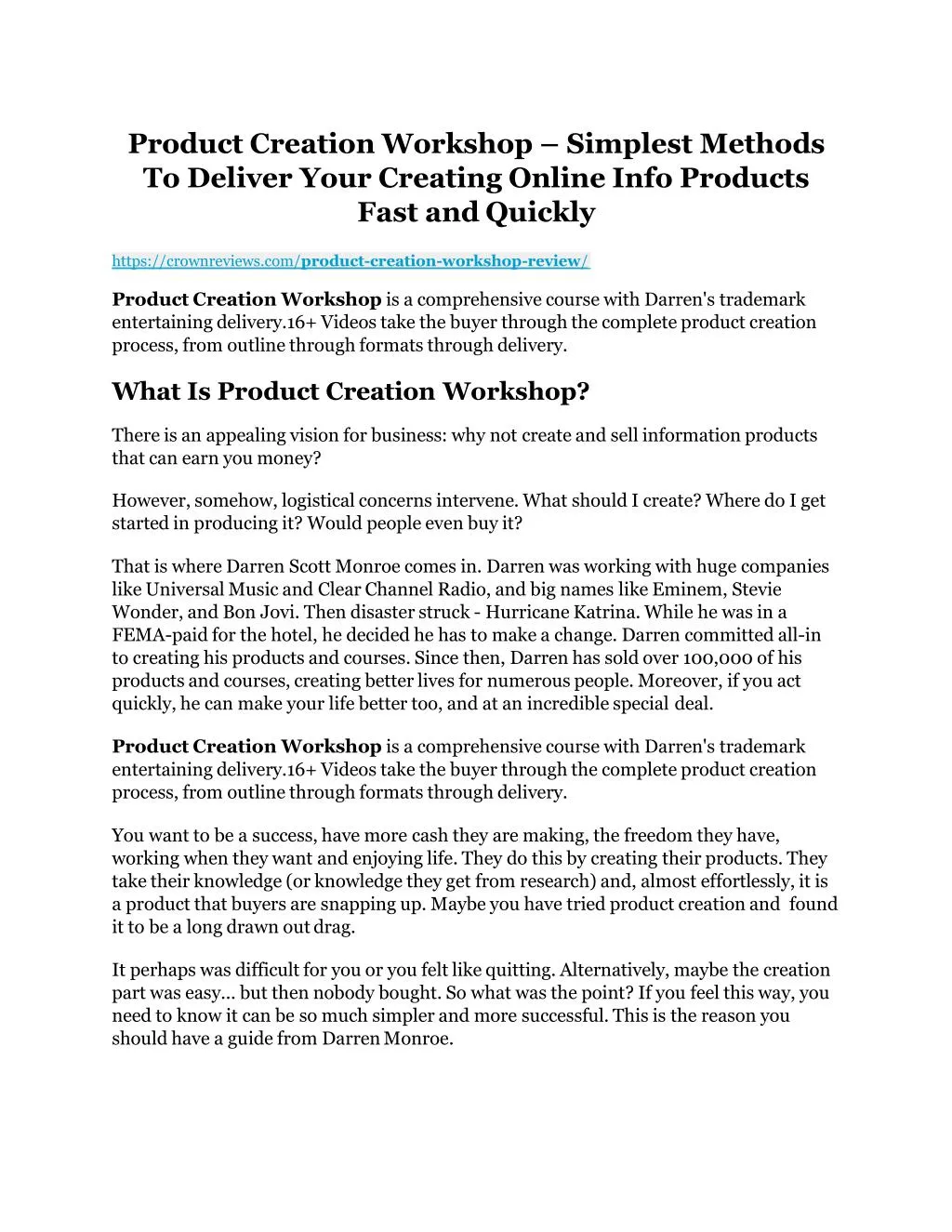 product creation workshop simplest methods n.