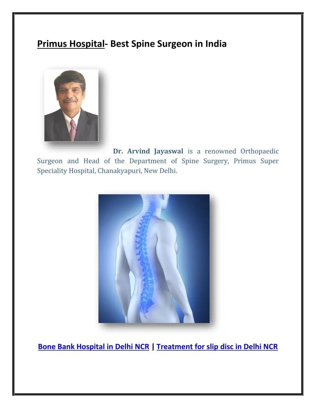 primus hospital best spine surgeon in india n.