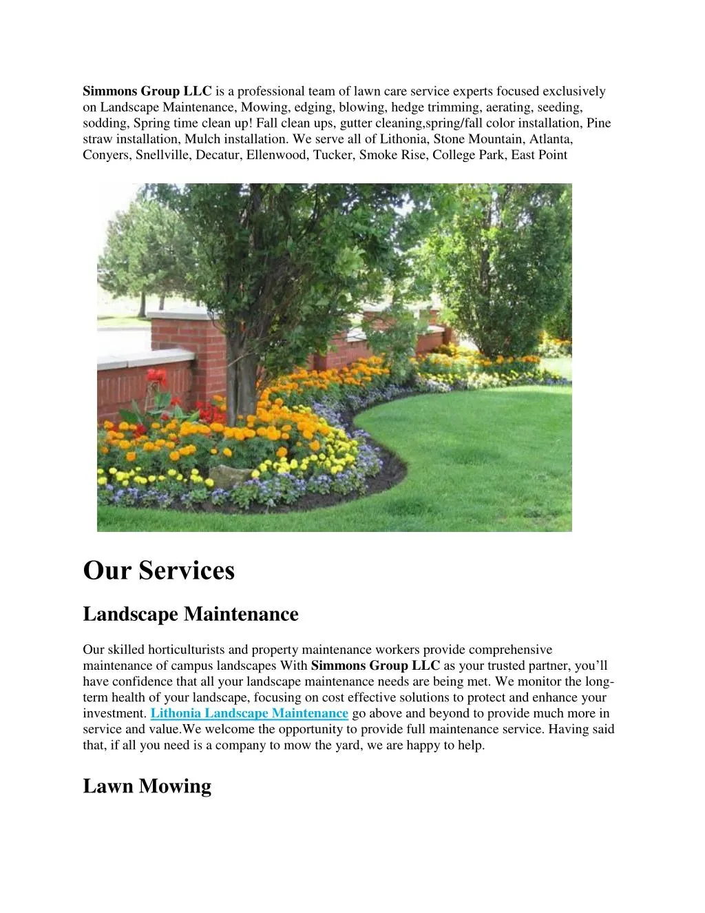 simmons group llc is a professional team of lawn n.