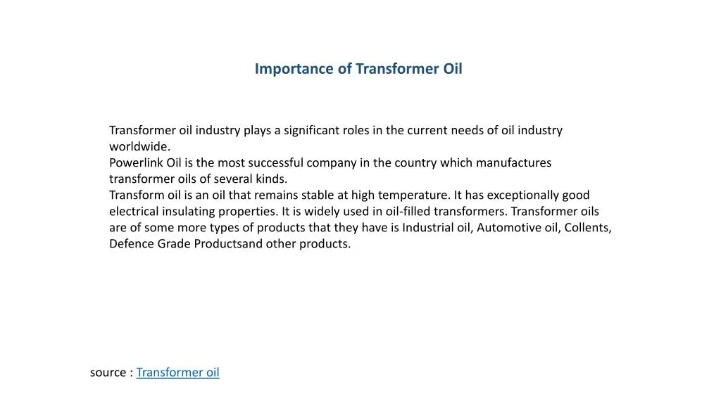 importance of transformer oil n.
