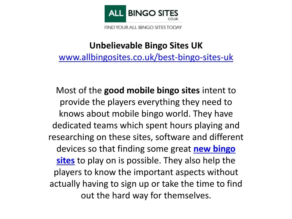 unbelievable bingo sites uk www allbingosites co uk best bingo sites uk n.