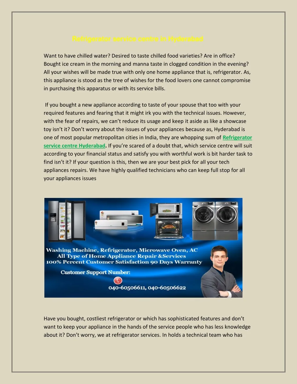 refrigerator service centre in hyderabad want n.