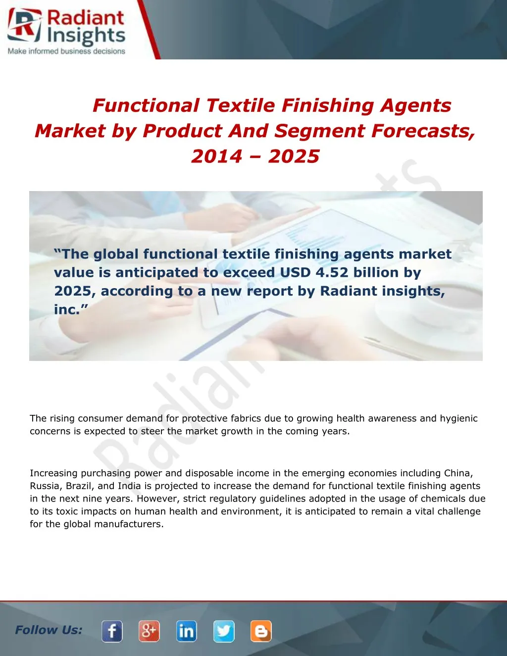 PPT Functional Textile Finishing Agents Market Size and Forecast 2014