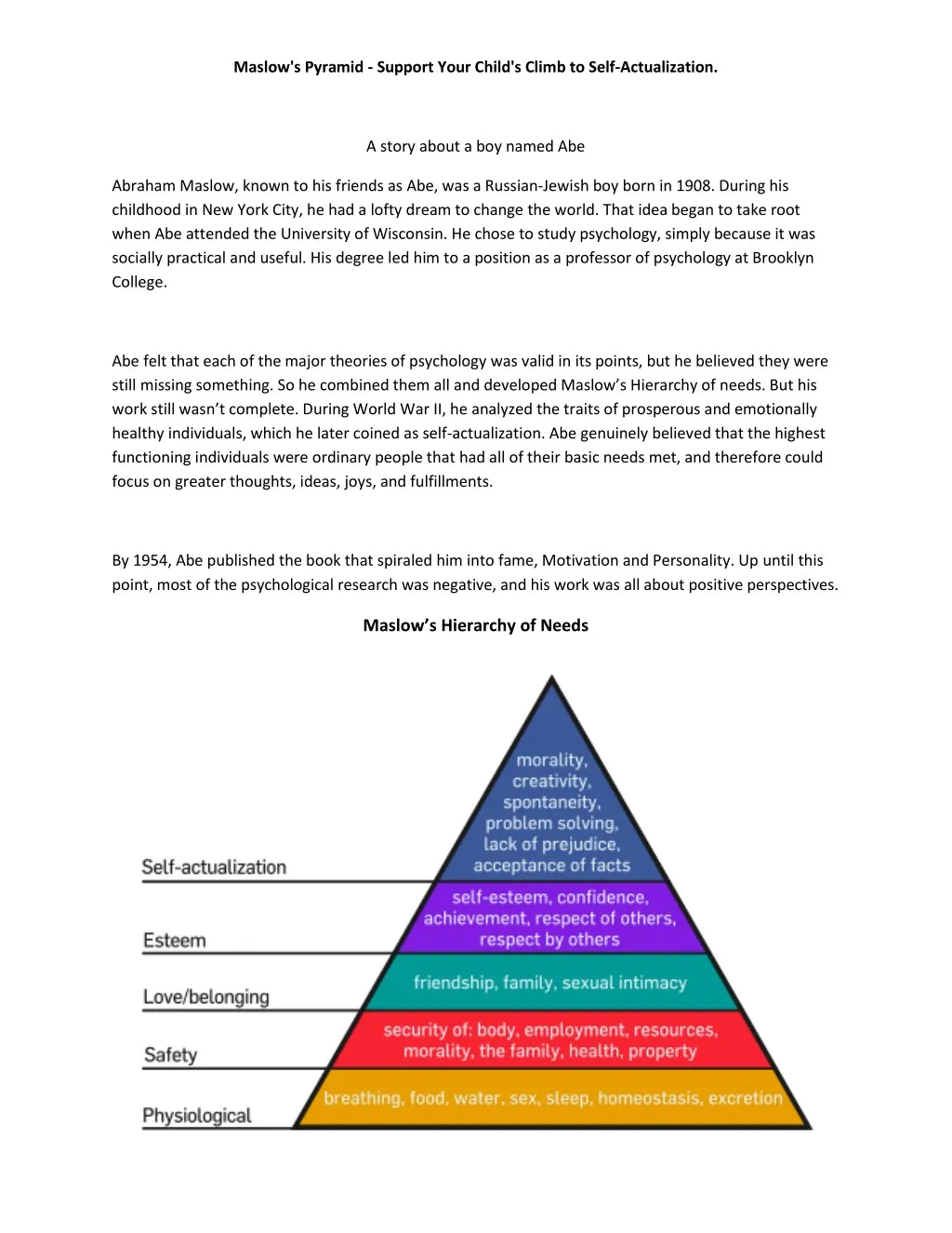 PPT - Maslow's Pyramid - Support Your Child's Climb to Self ...