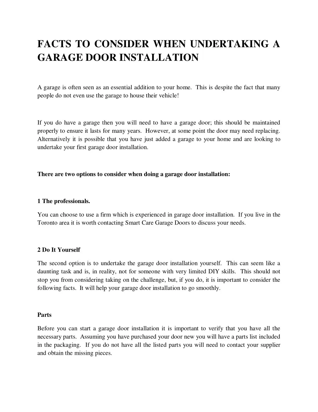 facts to consider when undertaking a garage door n.