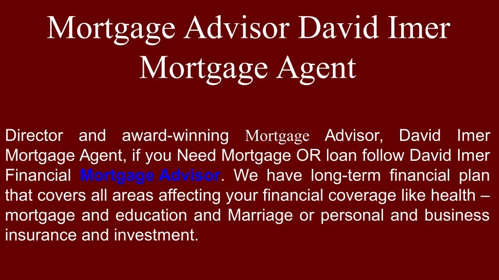 mortgage advisor david imer mortgage agent n.