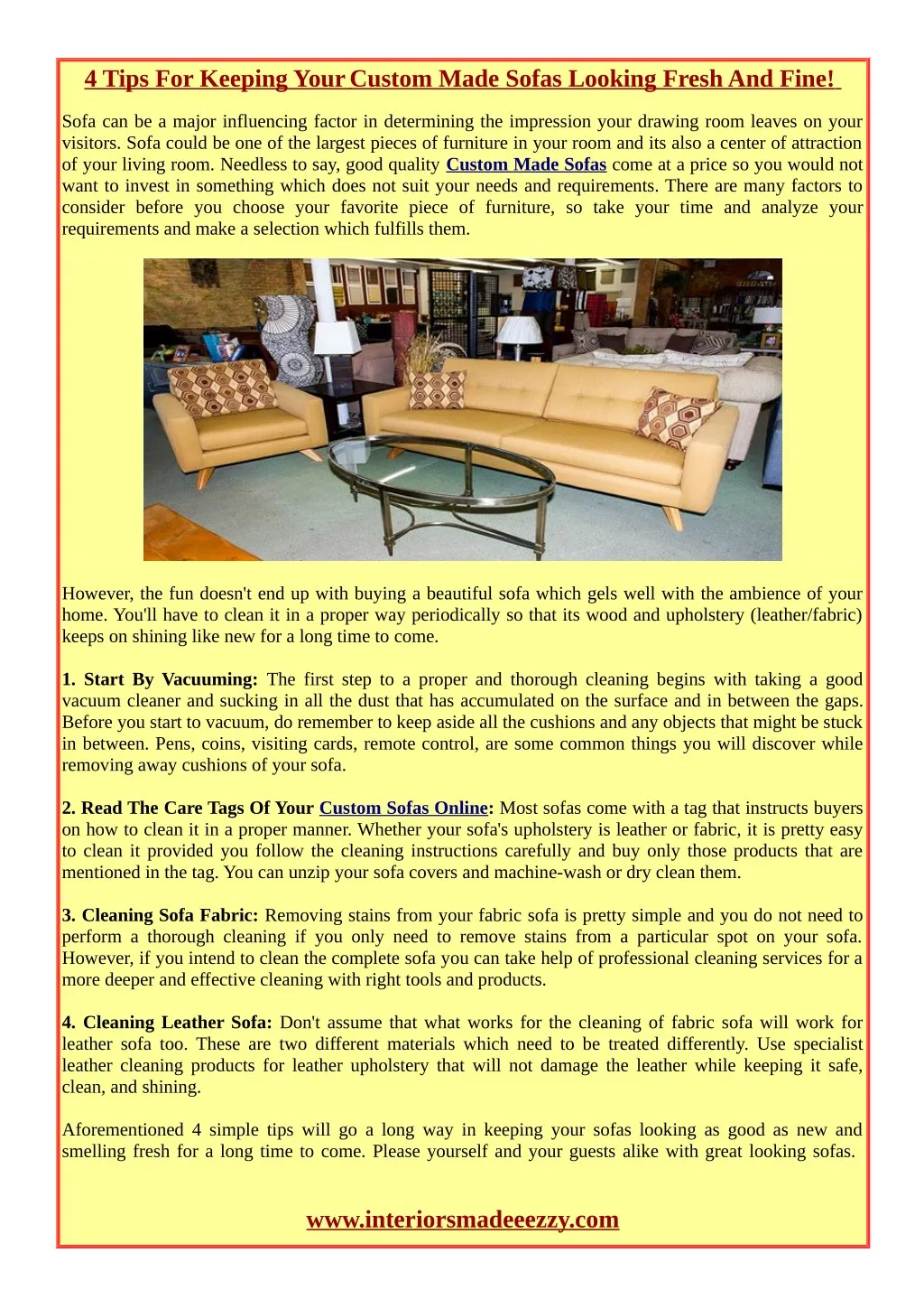 Ppt 4 Tips For Keeping Your Custom Made Sofas Looking Fresh And 4 Tips For Keeping Your Custom Made