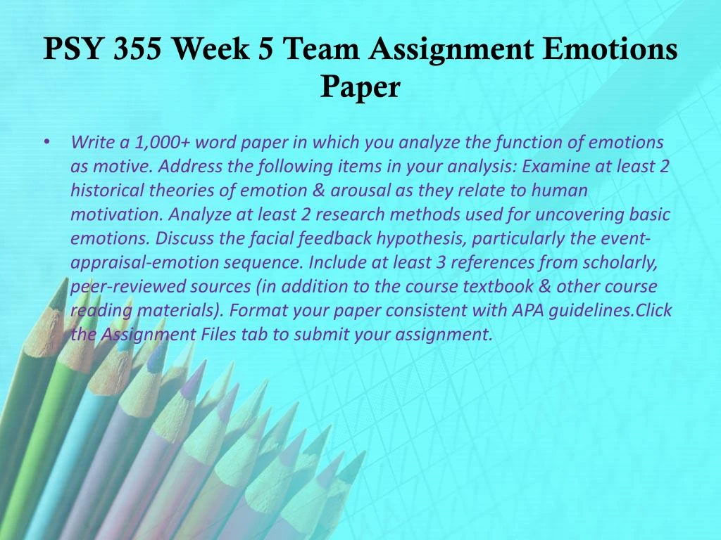 psy 355 emotions paper Psy 355 week 5 emotions paper psy 355 week 5 emotions paper psy 355 week 5 emotions paper – essaysnet | september 8, 2017 college essay writing servicequestionsubmitted by martin on mon, 2013-04-08 17:39due on fri, 2013-04-12 17:38answered 3 time(s)martin is willing to pay $999martin bought 134 out of 423 answered. psy 355 emotions paper Psy 355 week 5 emotions paper psy 355 week 5 emotions paper psy 355 week 5 emotions paper – essaysnet | september 8, 2017 college essay writing servicequestionsubmitted by martin on mon, 2013-04-08 17:39due on fri, 2013-04-12 17:38answered 3 time(s)martin is willing to pay $999martin bought 134 out of 423 answered.