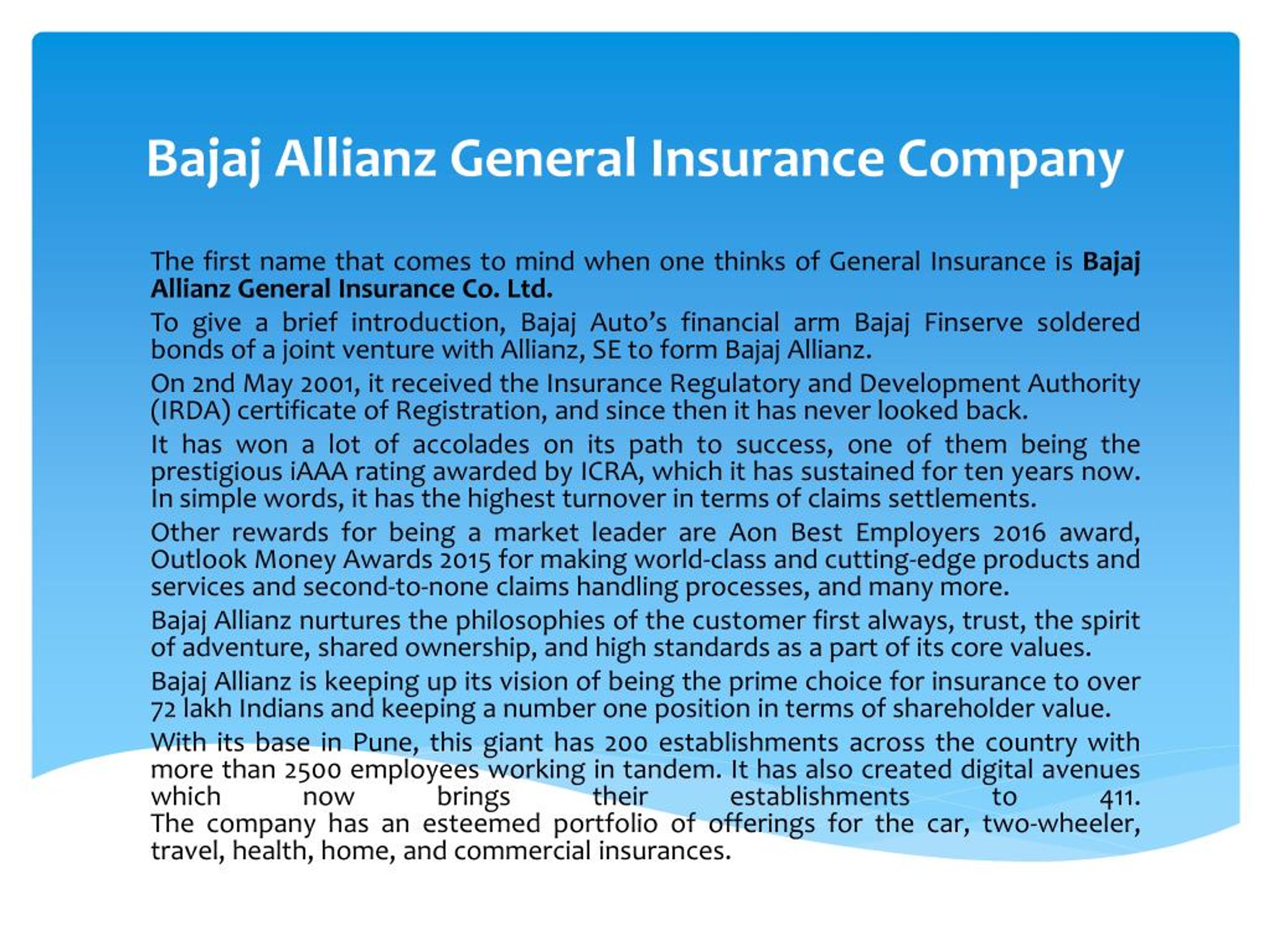 Ppt Bajaj Allianz General Insurance Powerpoint Presentation