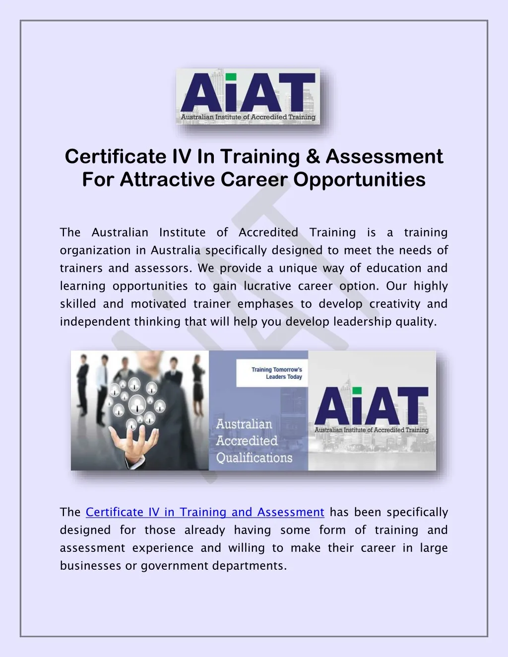 PPT Certificate IV In Training & Assessment For Attractive Career Opportunities PowerPoint