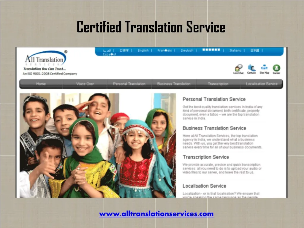 certified translation service n.