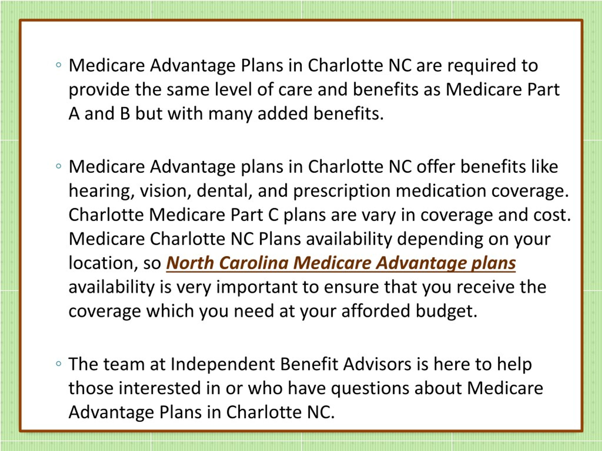 PPT Medicare Advantage Plans in Charlotte, Raleigh, Durham NC