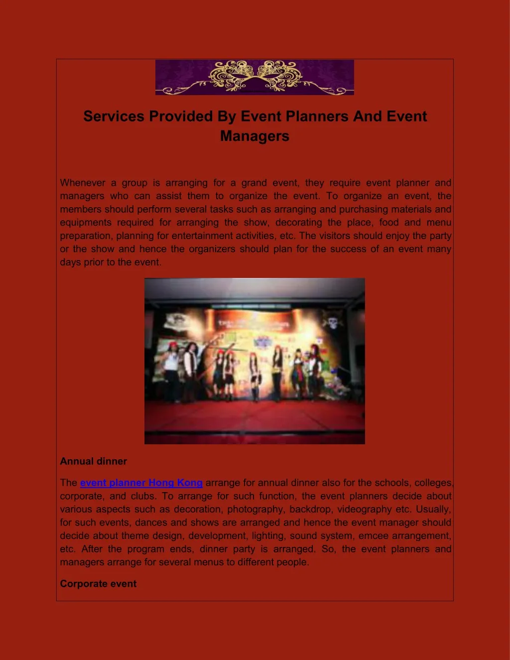 services provided by event planners and event n.