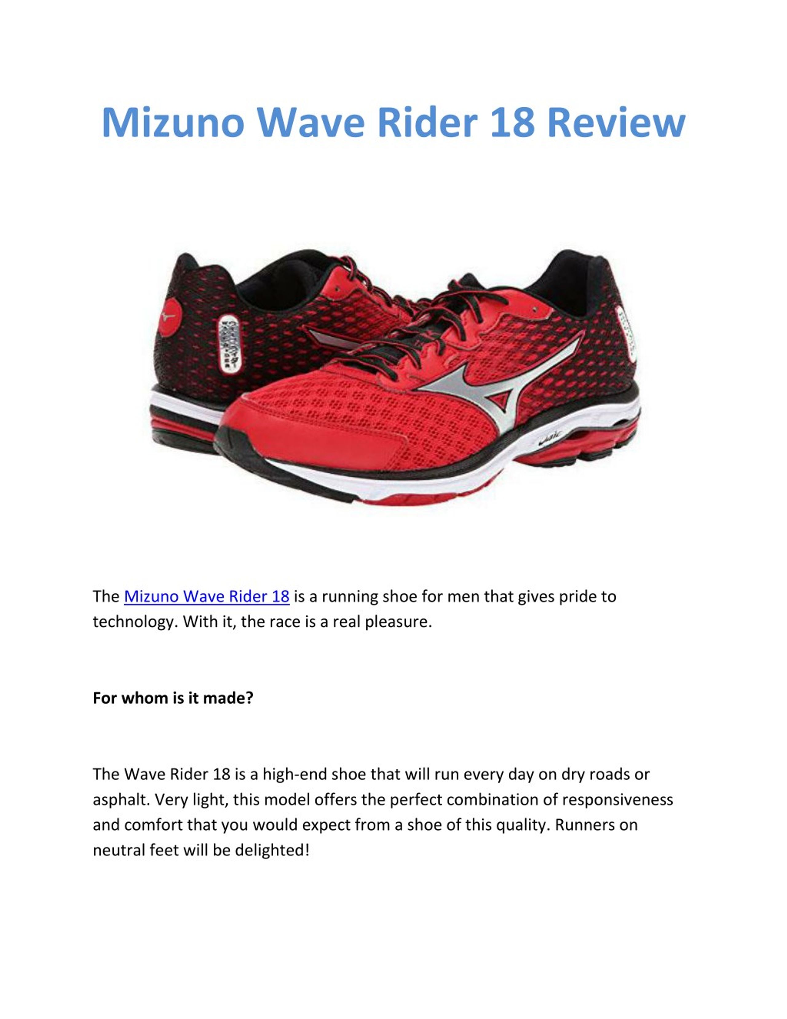 mizuno men's wave rider 18 running shoe review