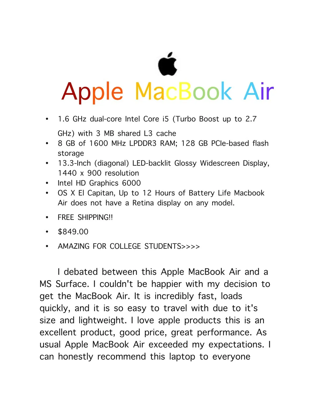 apple macbook air n.